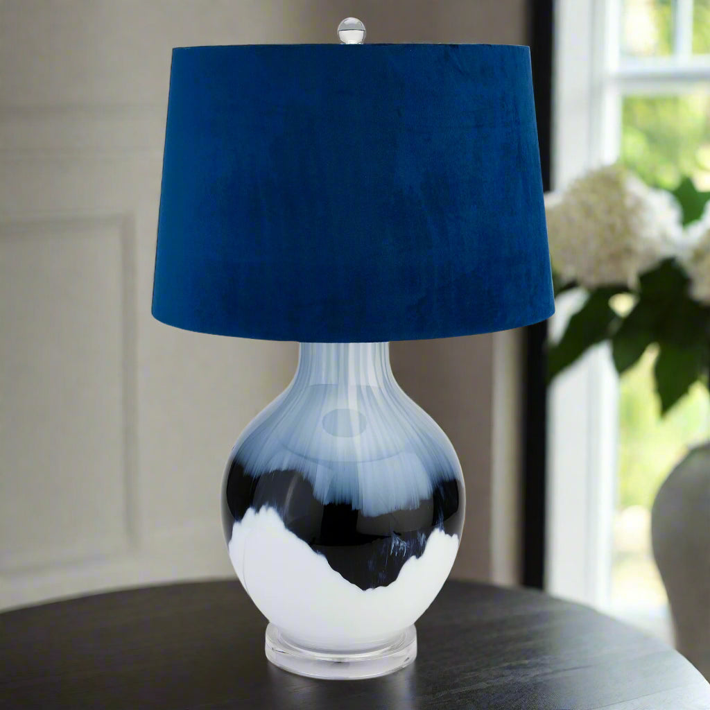 Ice Shadows Table Lamp With Navy Blue Lampshade