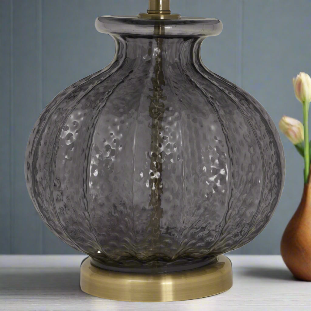 Luxton Glass Fluted Lamp With Black Velvet Shade