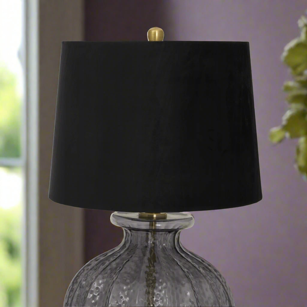 Luxton Glass Fluted Lamp With Black Velvet Shade