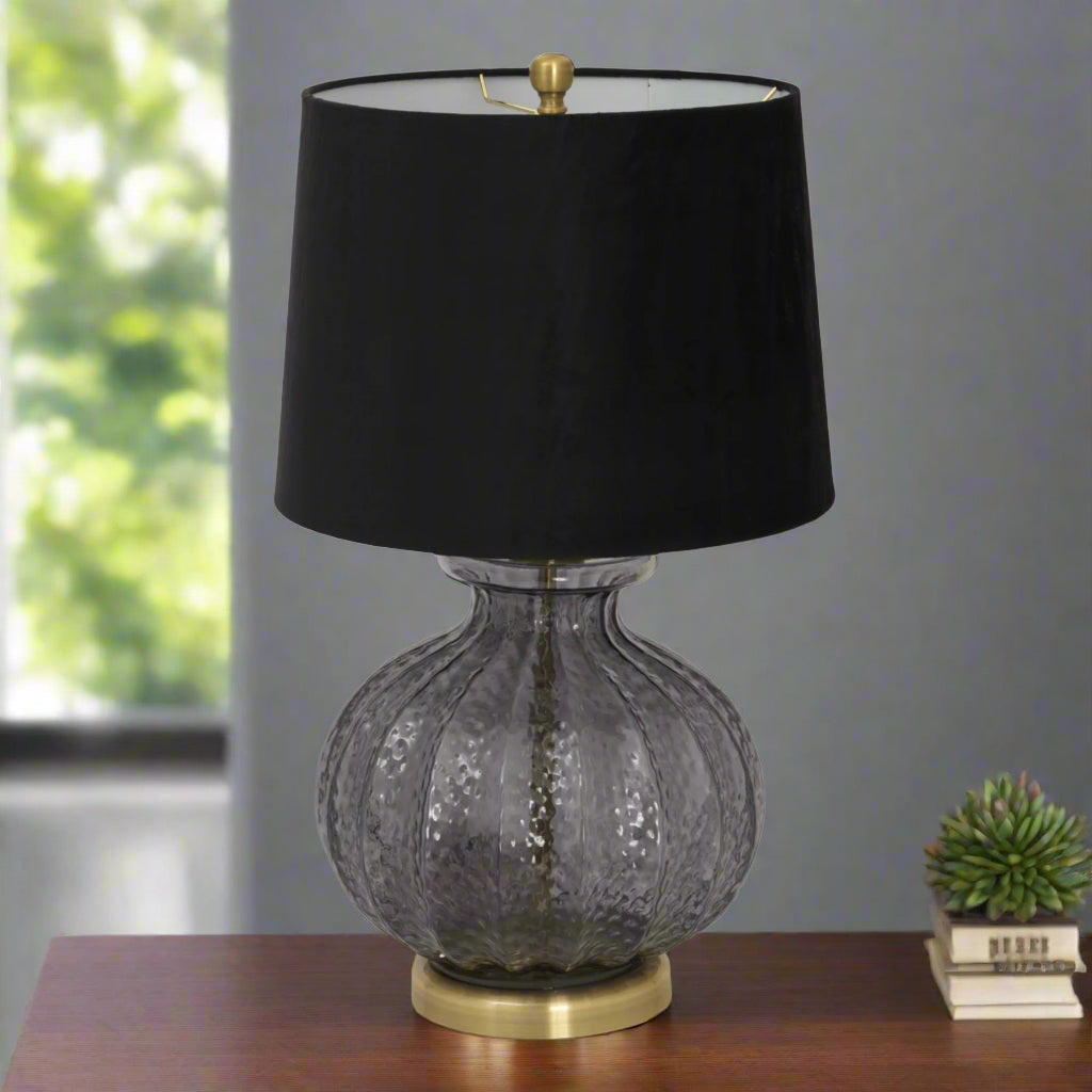 Luxton Glass Fluted Lamp With Black Velvet Shade