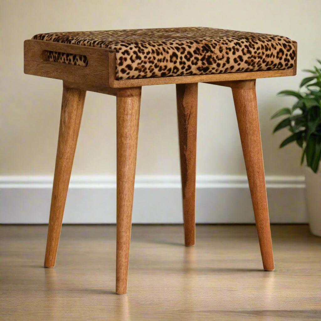 Leopard Velvet Tray Style Footstool