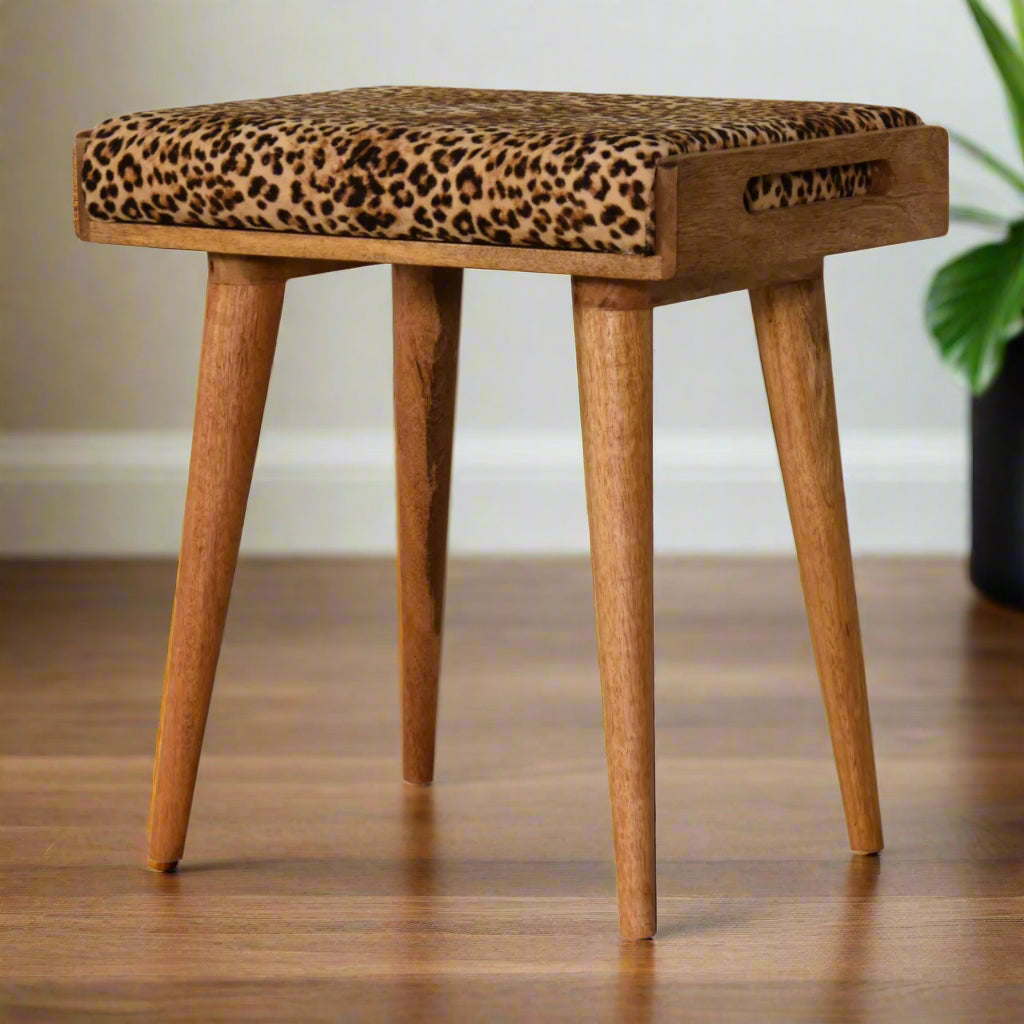 Leopard Velvet Tray Style Footstool