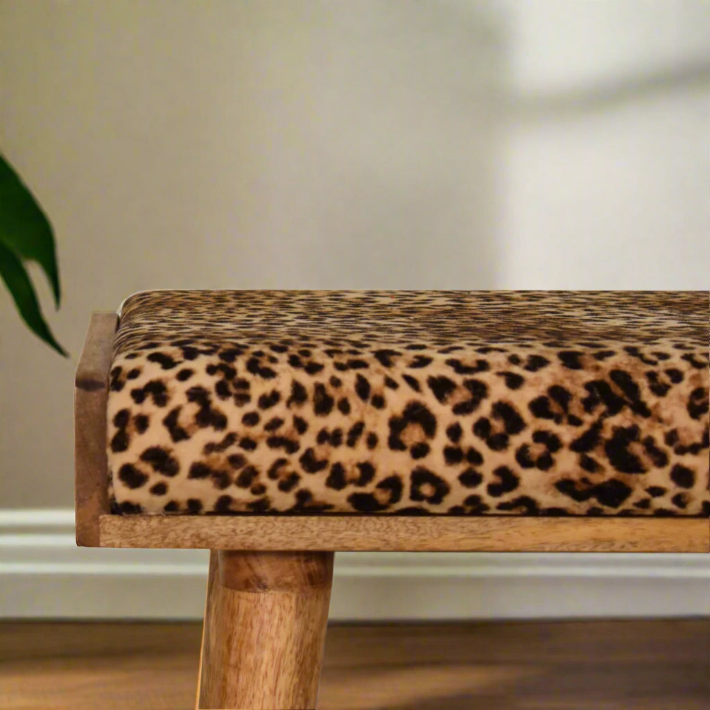 Leopard Velvet Tray Style Footstool