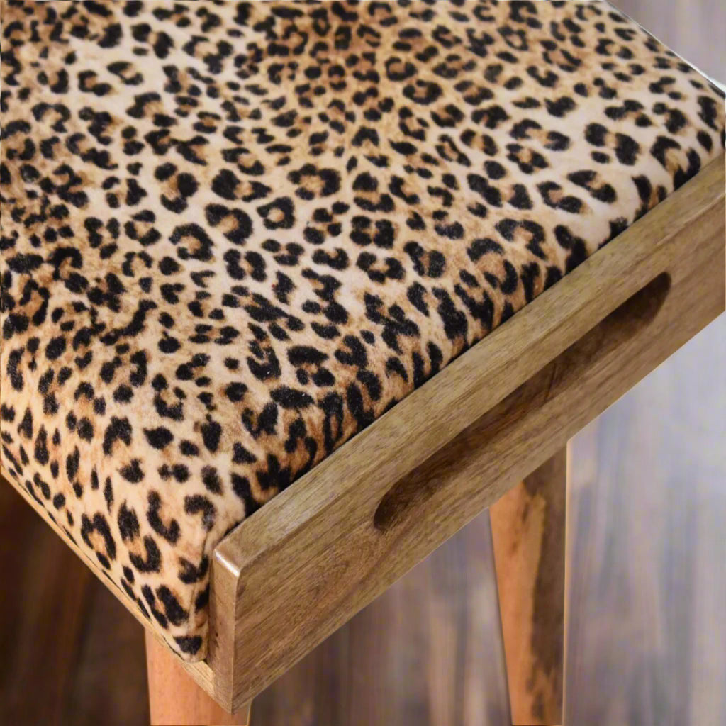 Leopard Velvet Tray Style Footstool