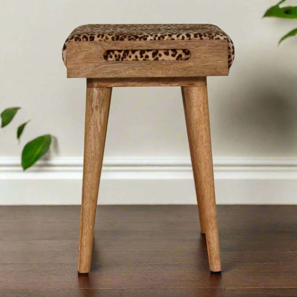 Leopard Velvet Tray Style Footstool