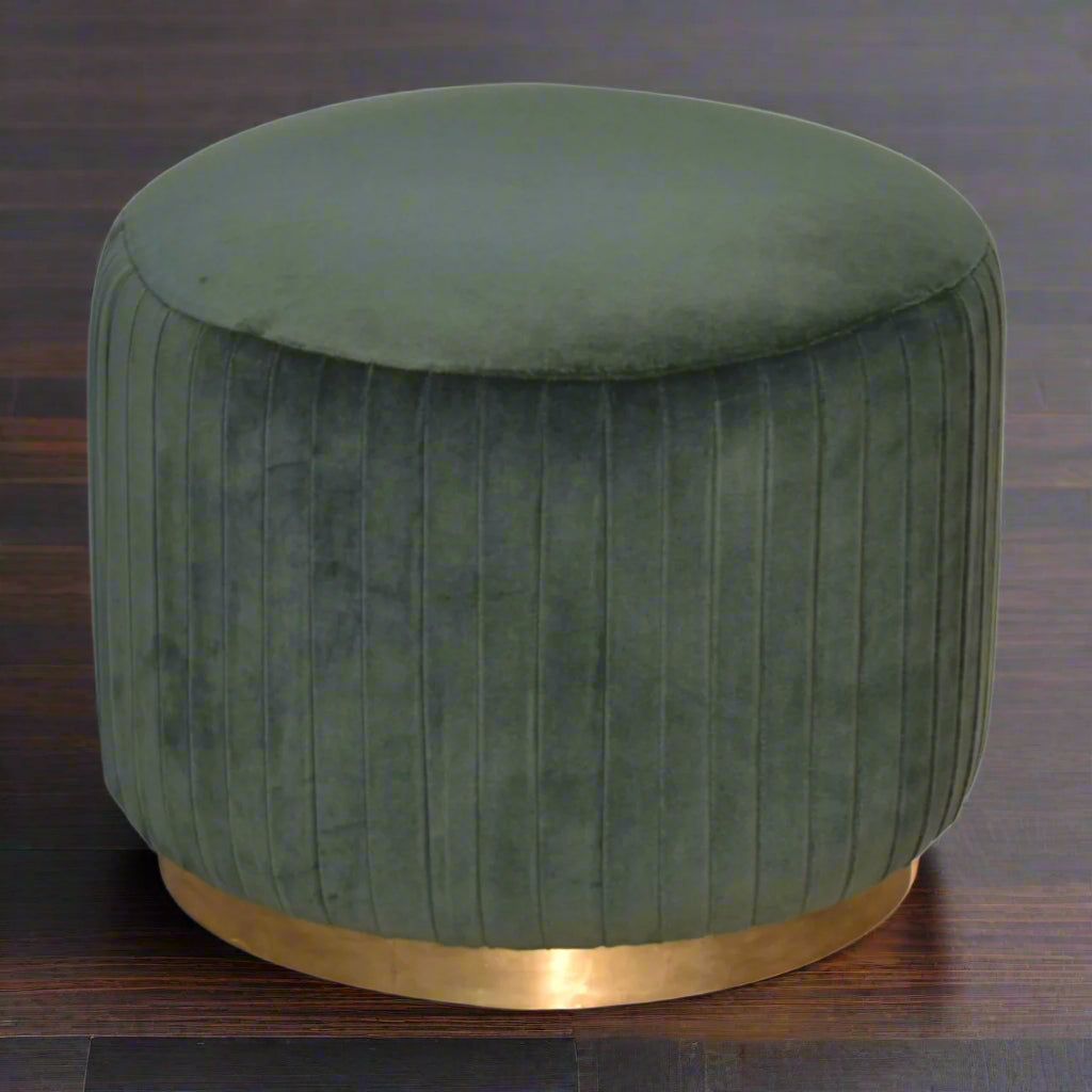 Emerald Velvet Pleated Footstool