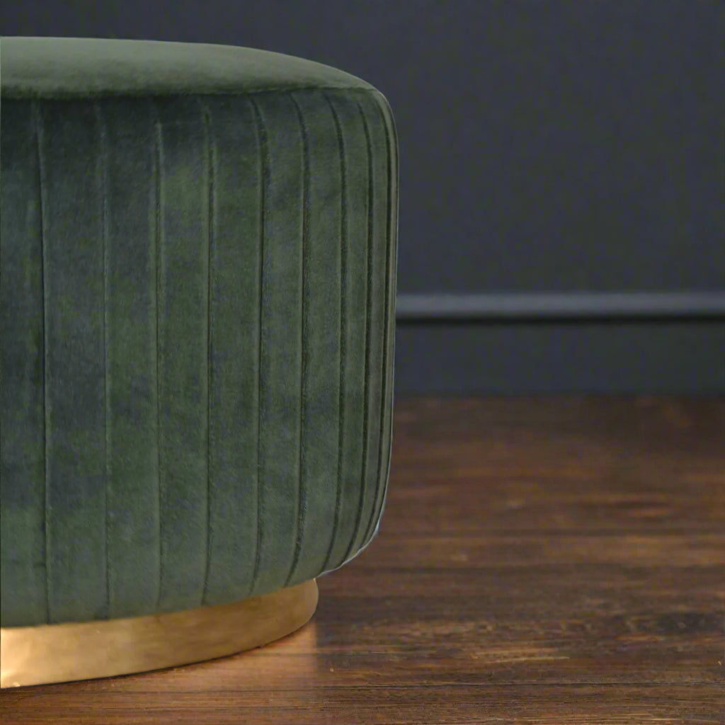 Emerald Velvet Pleated Footstool