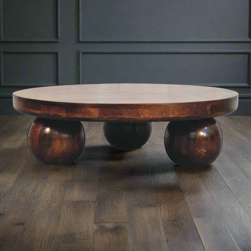 California Walnut Central Table with Ball Feet