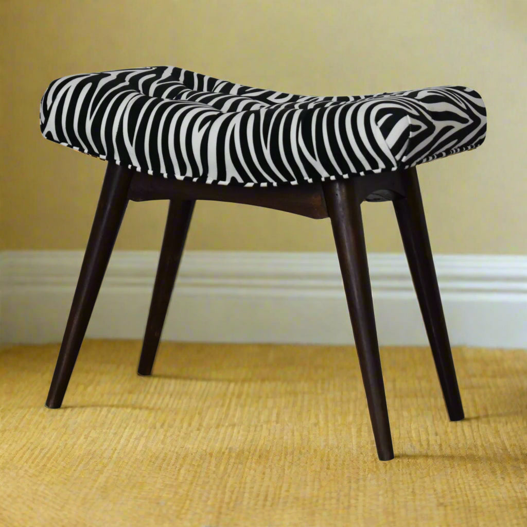 Zebra Print Curved Bench Stool
