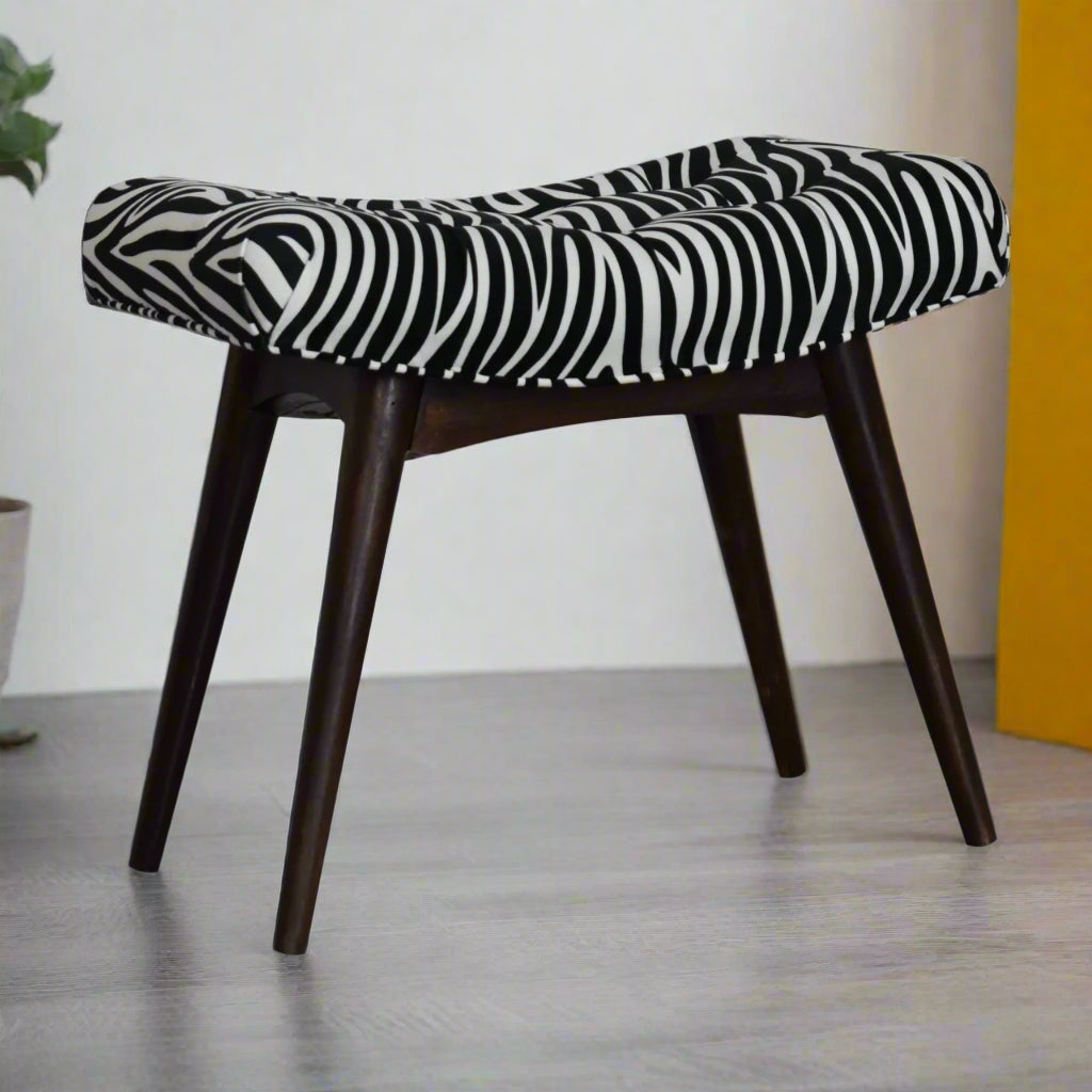 Zebra Print Curved Bench Stool