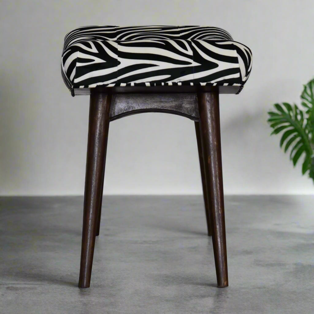 Zebra Print Curved Bench Stool