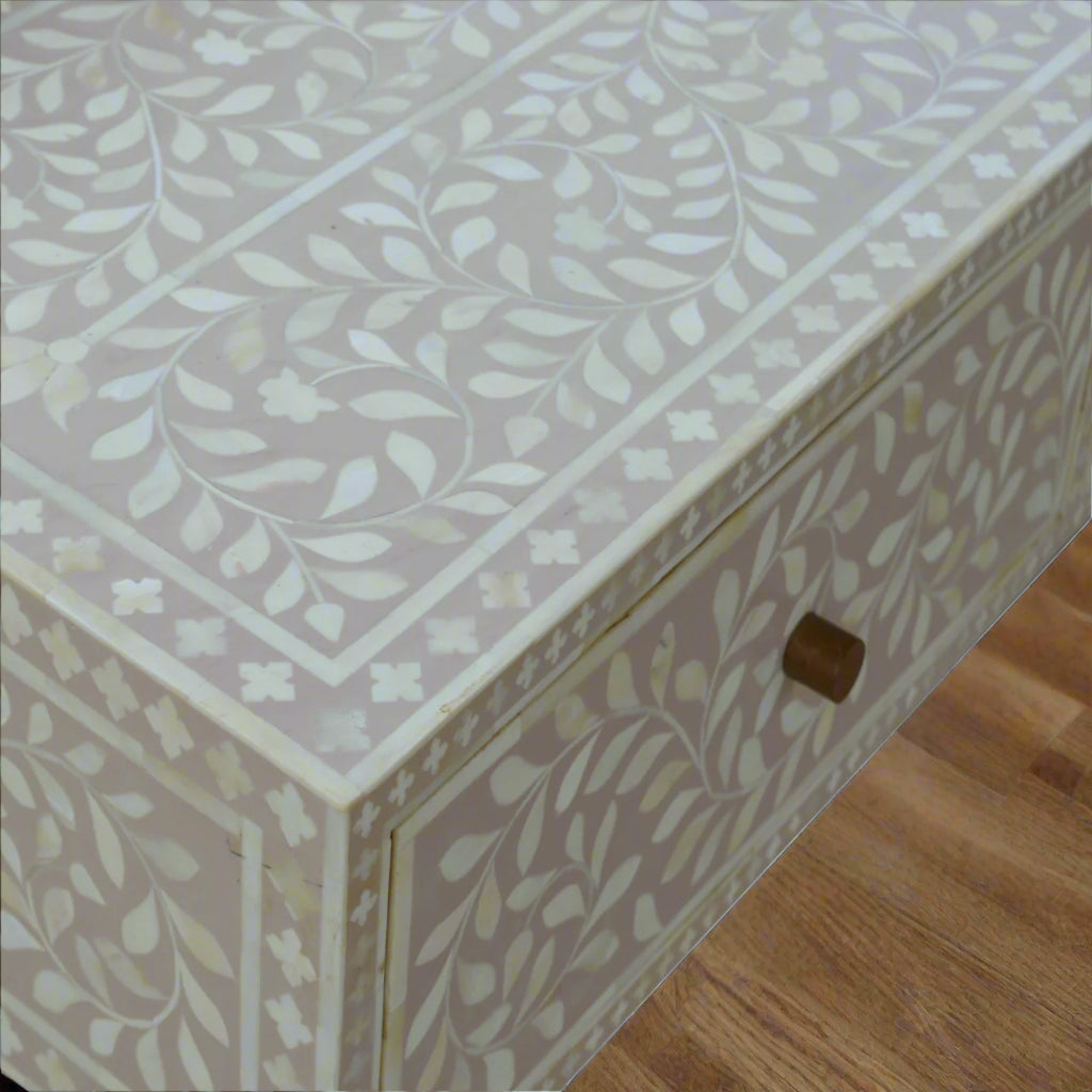 Floral Bone Inlay Console Table - Taupe (Oak-ish Finish)
