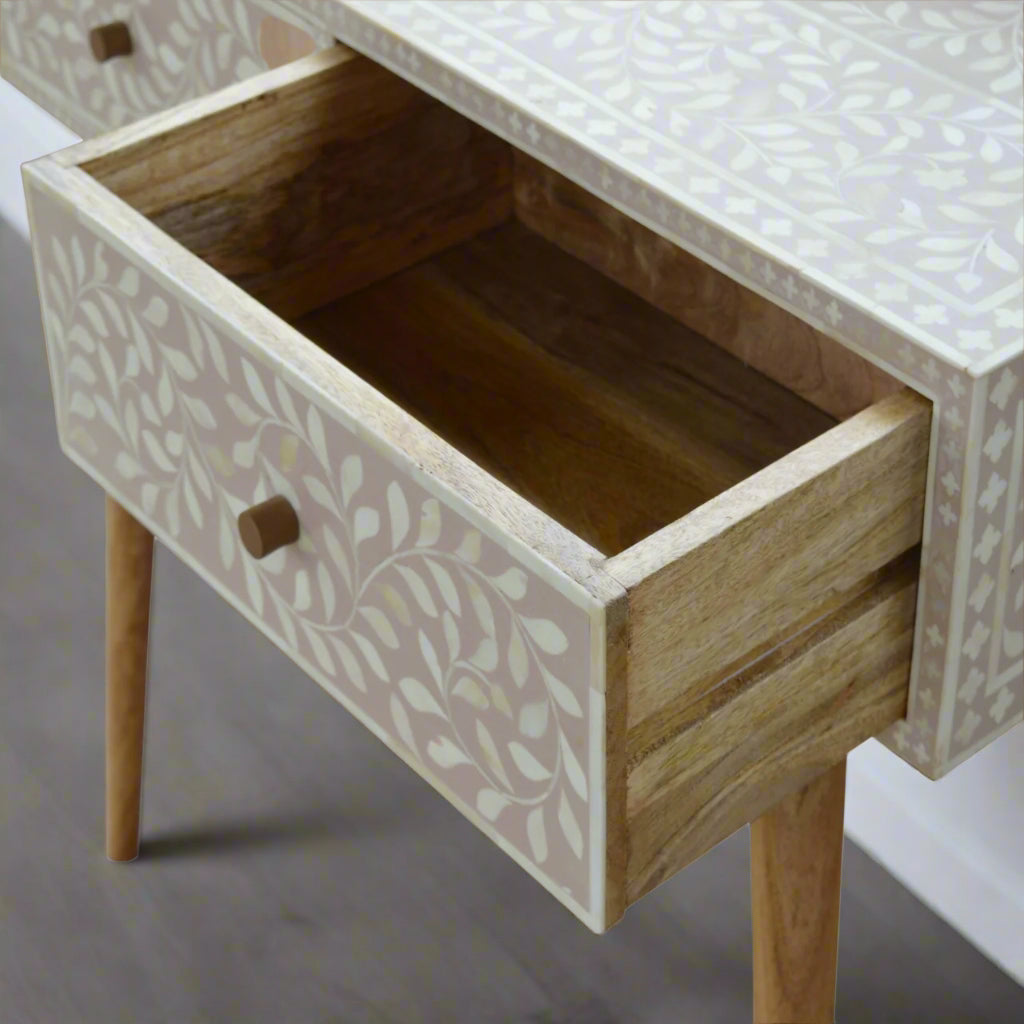 Floral Bone Inlay Console Table - Taupe (Oak-ish Finish)
