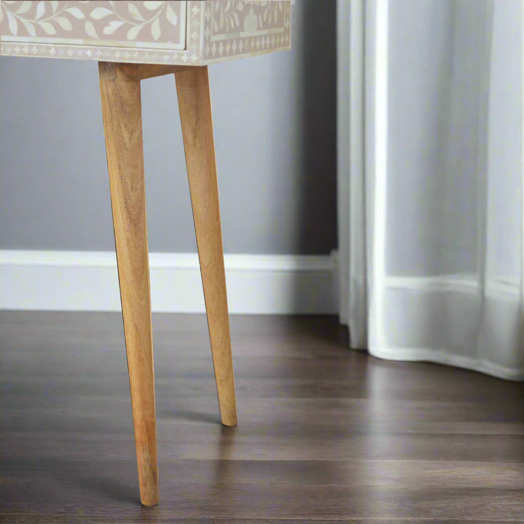 Floral Bone Inlay Console Table - Taupe (Oak-ish Finish)