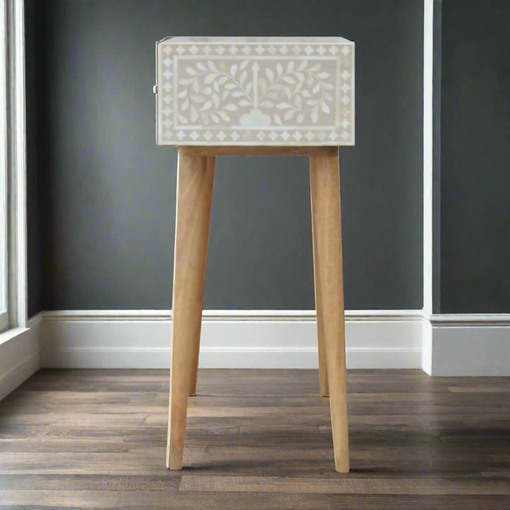 Floral Bone Inlay Console Table - Taupe (Oak-ish Finish)