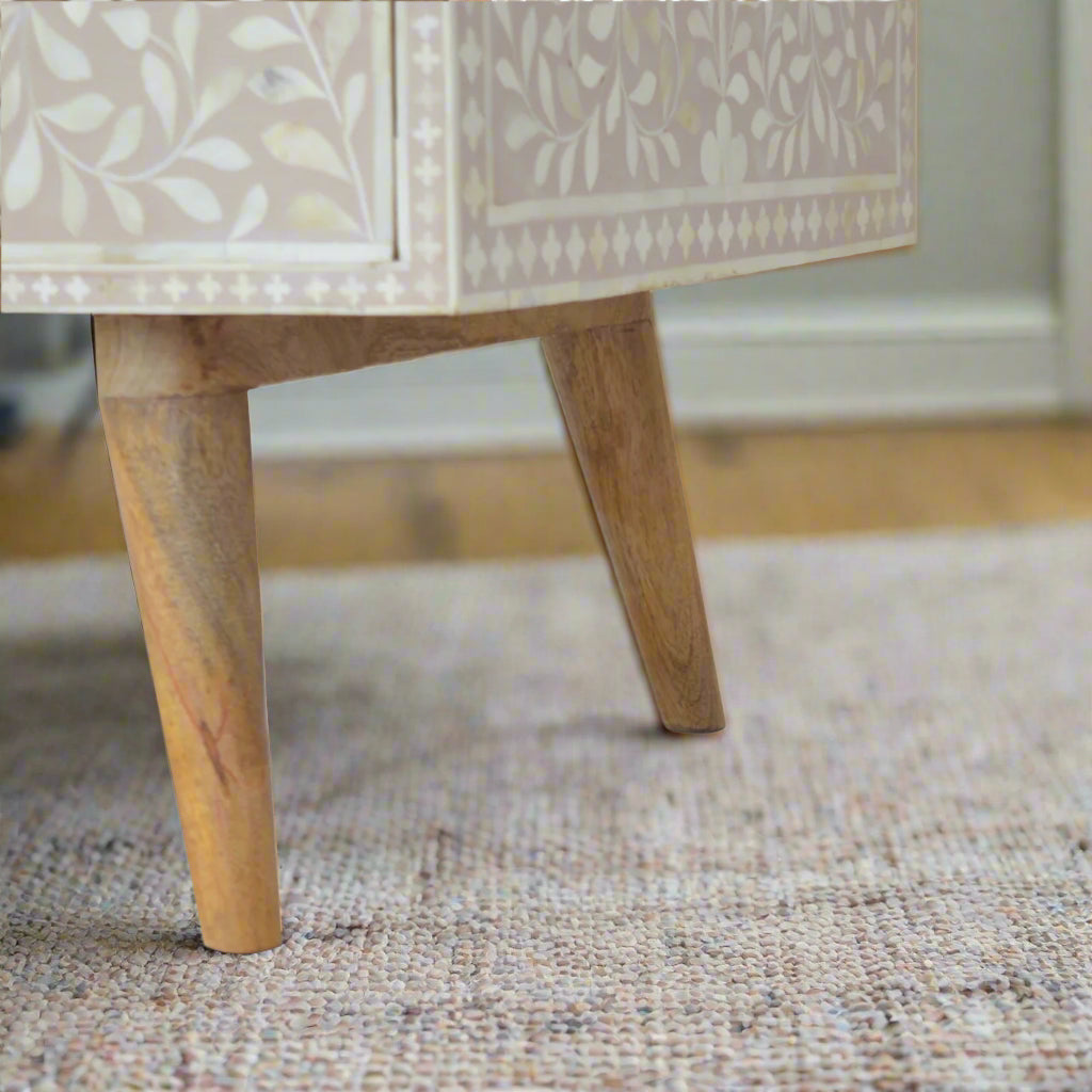 Floral Bone Inlay Drawer Coffee Table - Taupe (Oak-ish Finish)