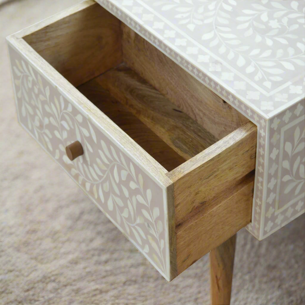 Floral Bone Inlay Drawer Coffee Table - Taupe (Oak-ish Finish)