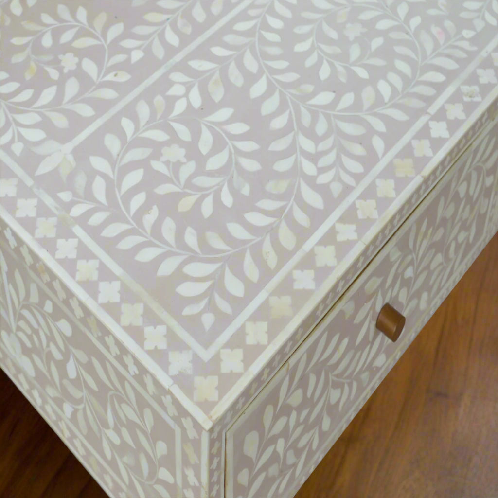 Floral Bone Inlay Drawer Coffee Table - Taupe (Oak-ish Finish)