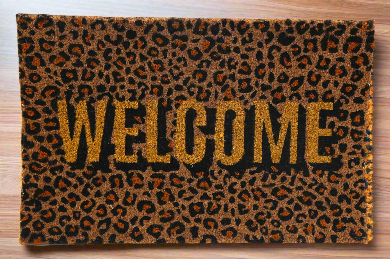 Leopard Print Welcome Coir Doormat 40x60cm