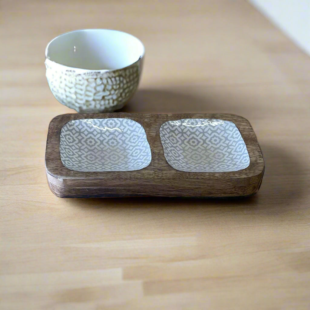 Wood Enamel Snack Bowls