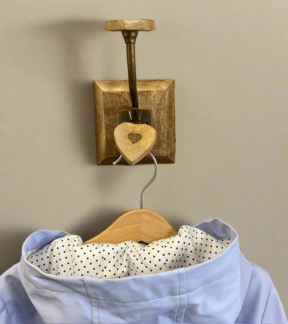 Single Mango Wood Heart Double Hook