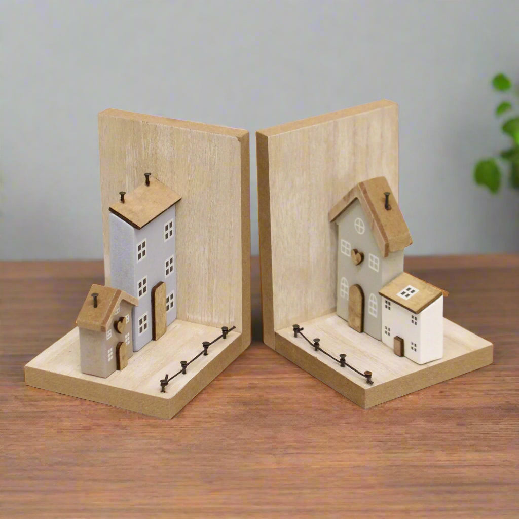 Pair of Bookends, Wooden Houses Design