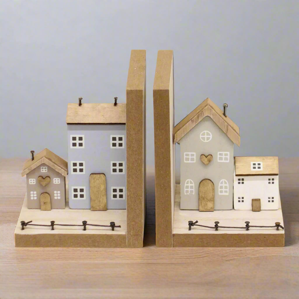 Pair of Bookends, Wooden Houses Design