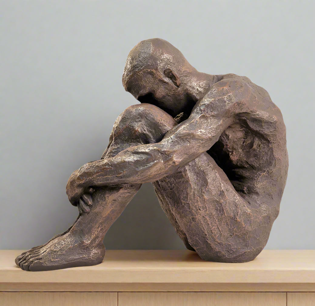 Sitting Man Bronze Style Statue 44.5cm