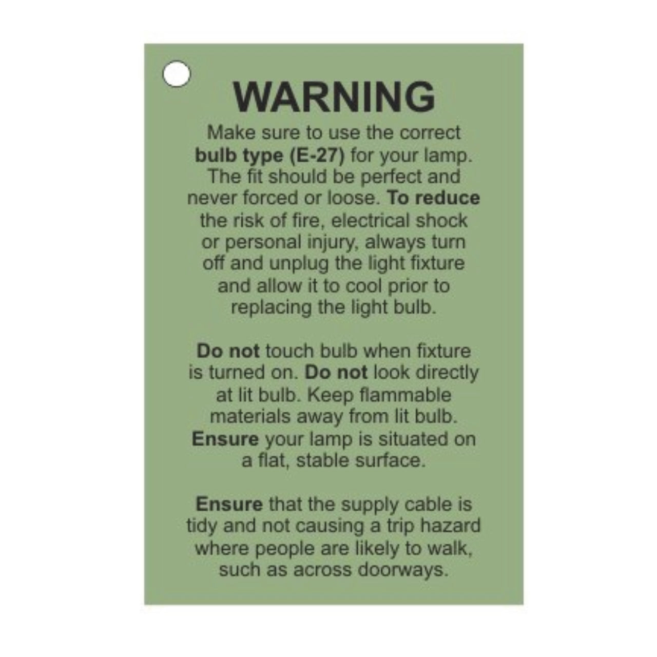 Image of the care label for the Brass Antique Tripod Fold Spotlight Floor Lamp, providing product care and safety instructions.