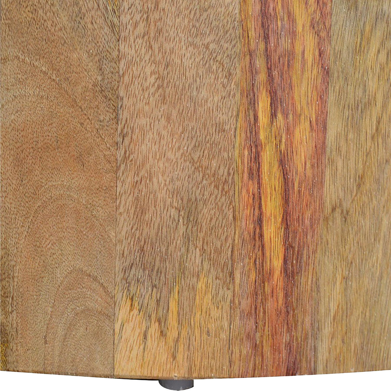 Zoomed-in detail of oak-ish mango wood coffee table surface showing natural wood grain pattern and polished finish