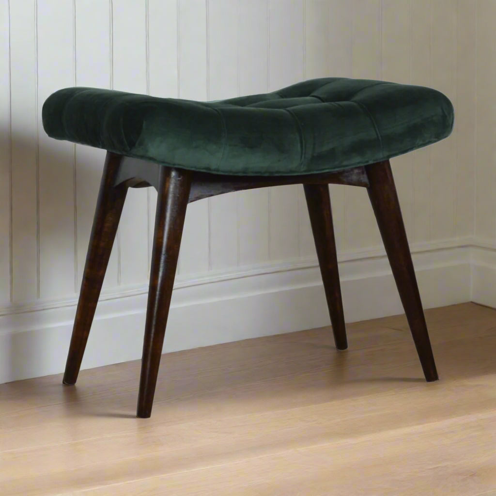 Angled shot showing full bench shape and rich velvet sheen