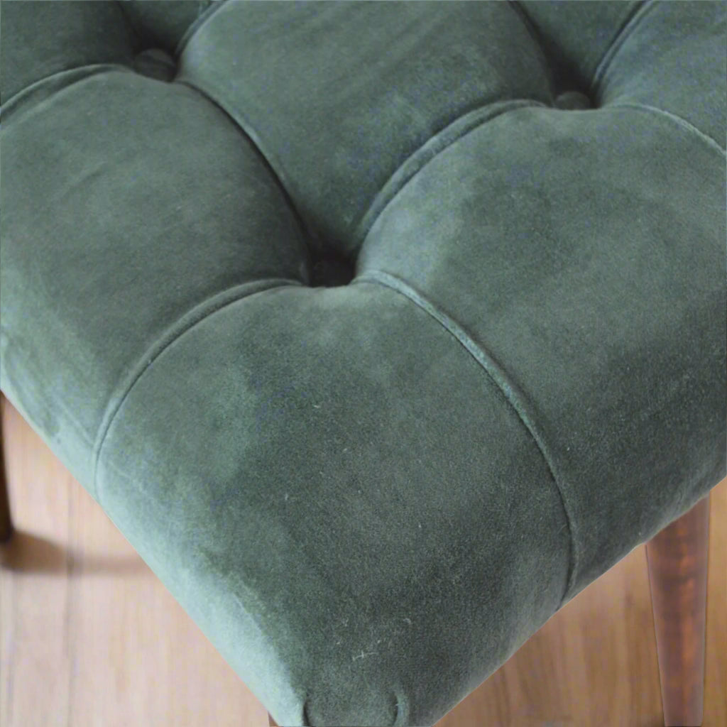 Close‑angle focusing on velvet texture and precise stitching