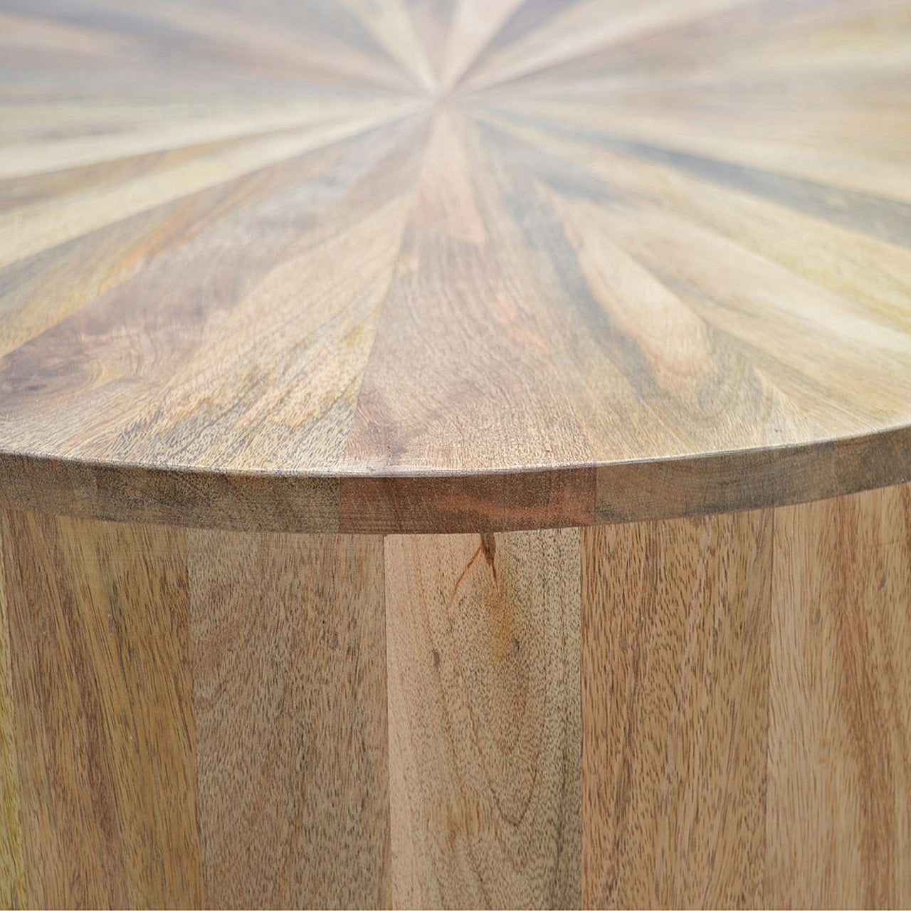 Frontal view of oak-finished mango wood coffee table showing clean modern design, top surface visible without base detail