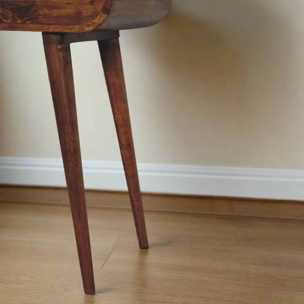Detail of one Nordic leg with chestnut finish