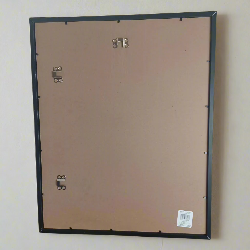 Rear view of the framed Prince Peacock print showing hanging hooks and backing design.