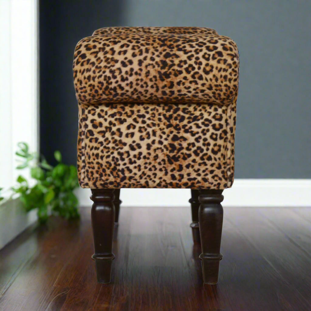 Leopard Print Velvet Bench