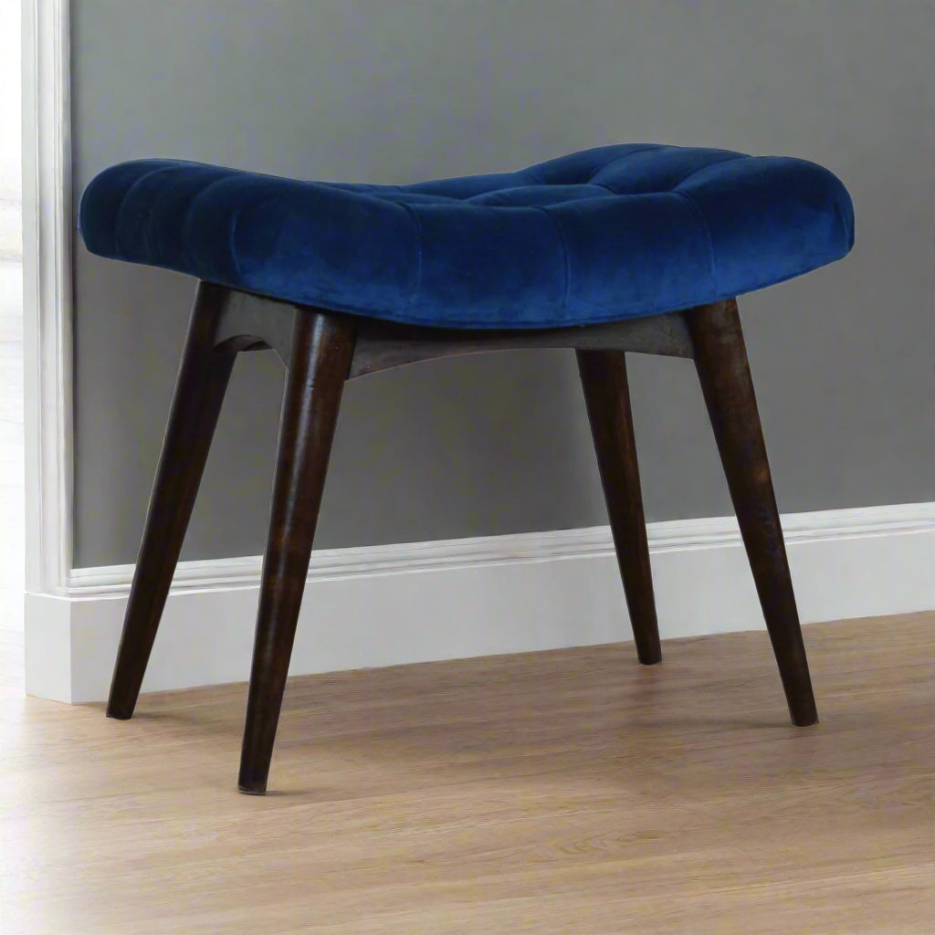 Royal Blue Velvet Curved Bench Stool
