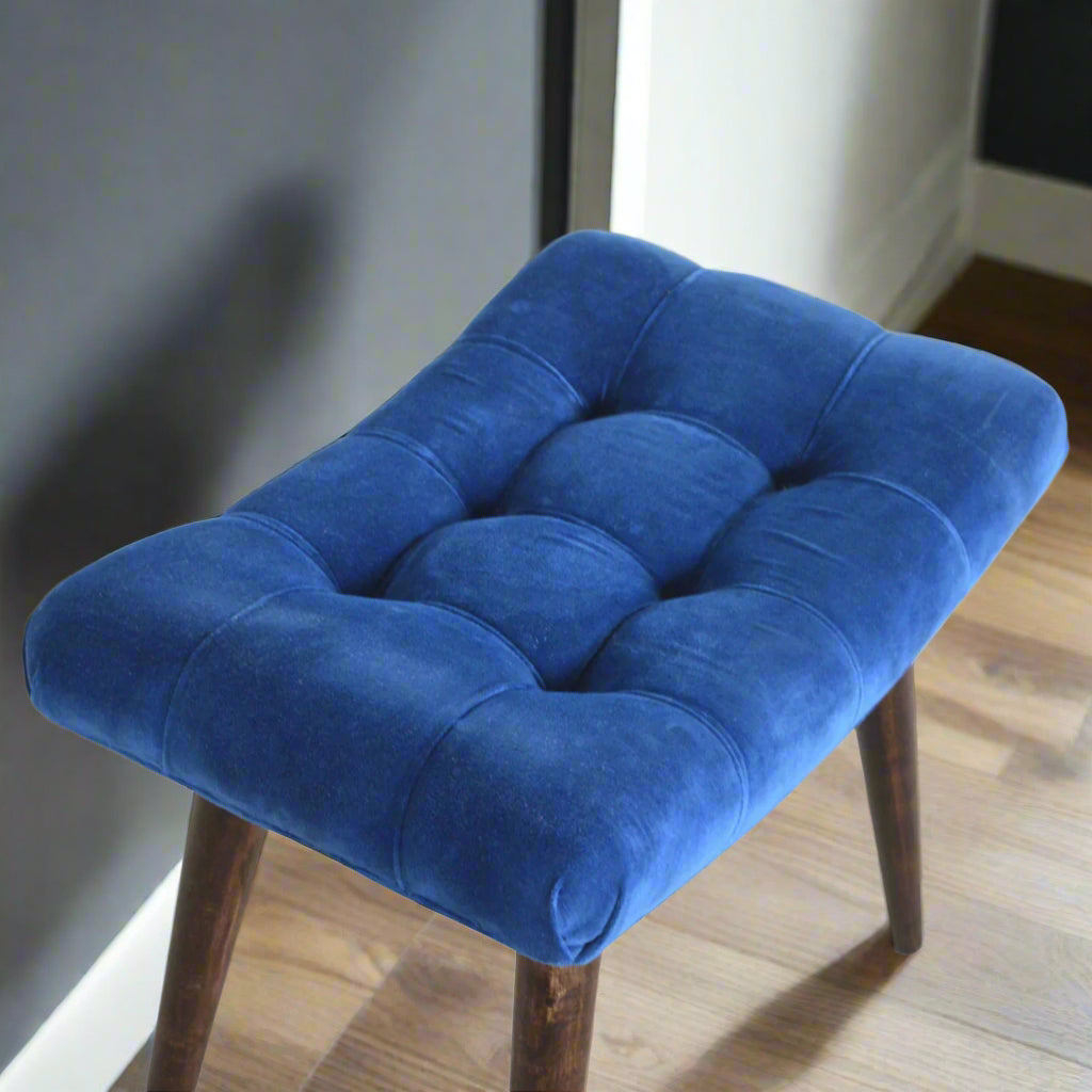 Royal Blue Velvet Curved Bench Stool