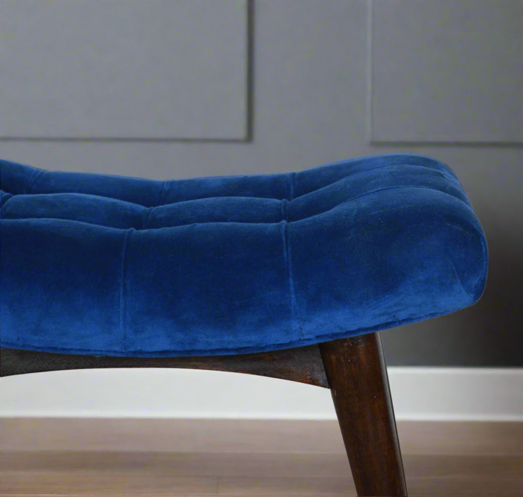 Royal Blue Velvet Curved Bench Stool