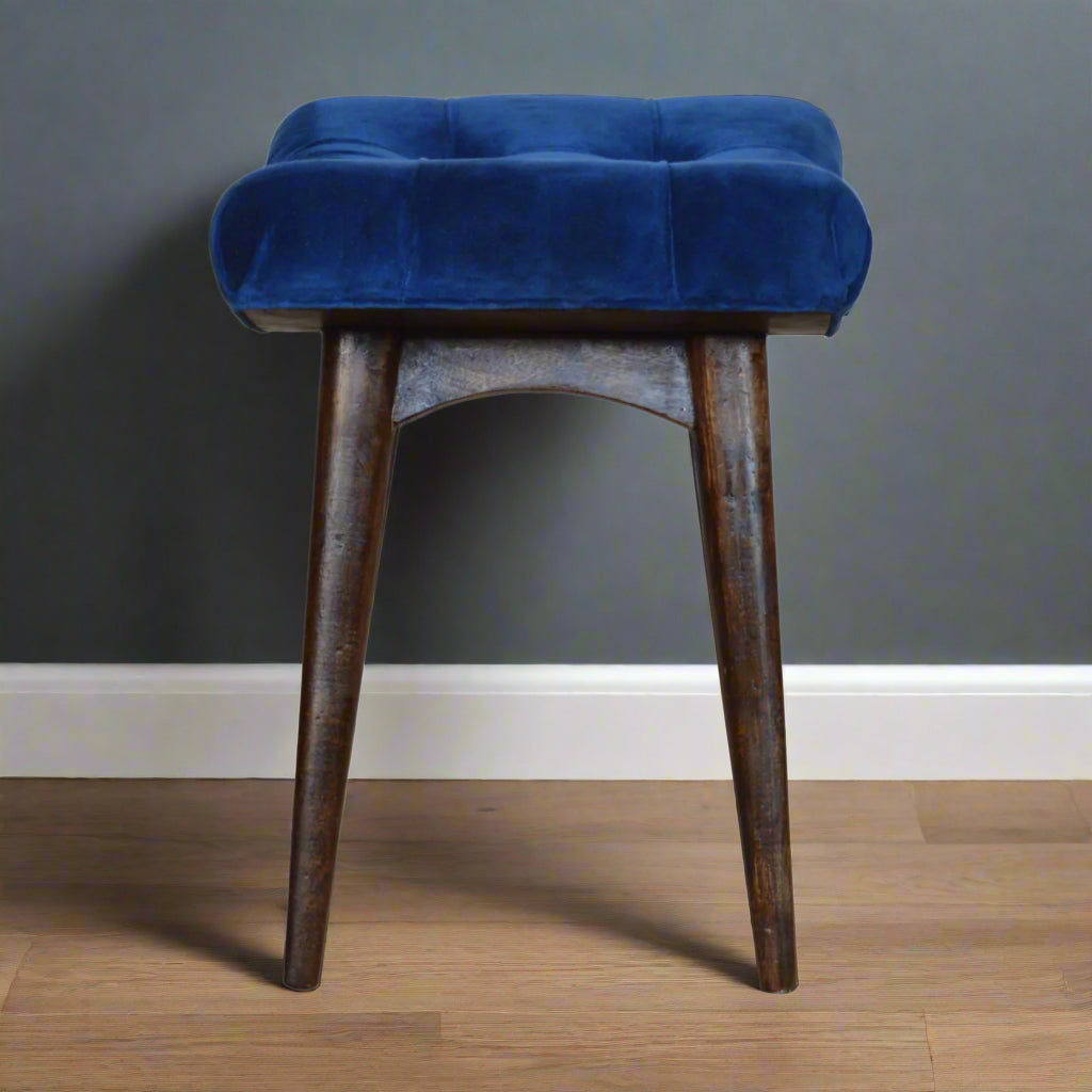 Royal Blue Velvet Curved Bench Stool