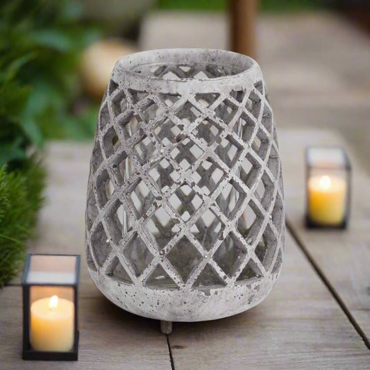 Large Conical Ceramic Lattice Hurricane Lantern