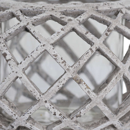 Round Ceramic Lattice Hurricane Lantern (17cm)