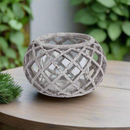 Round Ceramic Lattice Hurricane Lantern (17cm)