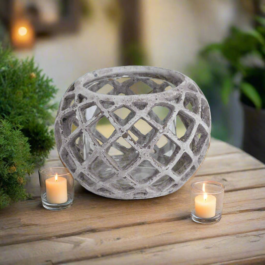 Round Ceramic Lattice Hurricane Lantern (20cm)