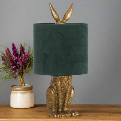 Antique Gold Hare Table Lamp With Green Velvet Shade