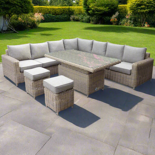 Amalfi Large Corner Set With Riser Table + 2 Stools