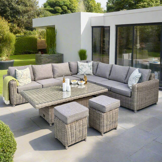 Amalfi Large Corner Set With Riser Table + 2 Stools