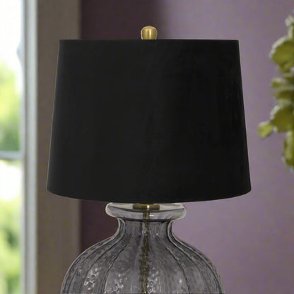 Luxton Glass Fluted Lamp With Black Velvet Shade