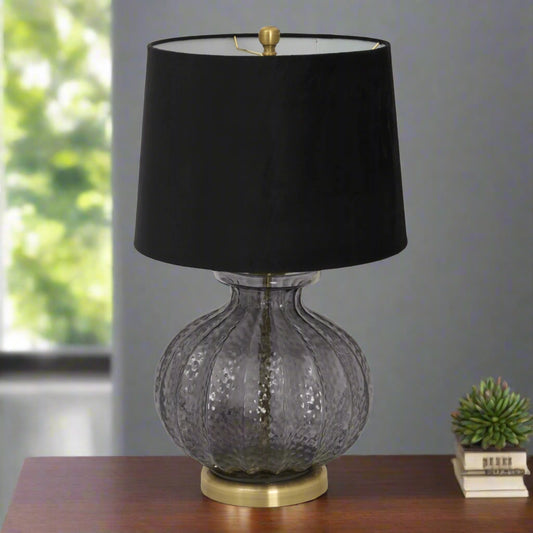 Luxton Glass Fluted Lamp With Black Velvet Shade