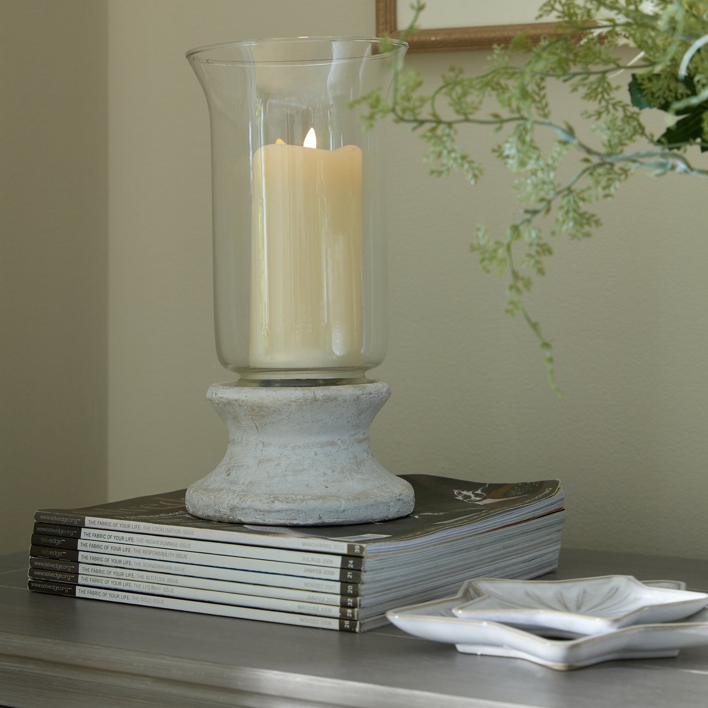 Stone Based Hurricane Lantern (14cm)